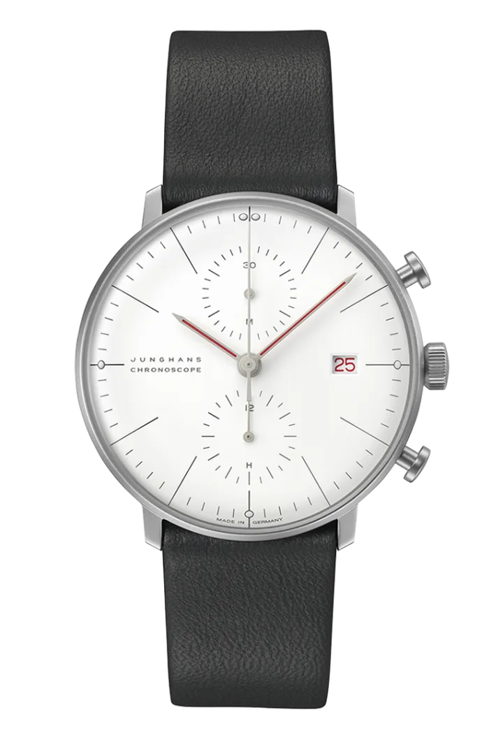Junghans max bill Chronoscope Bauhaus mit weiß Zifferblatt